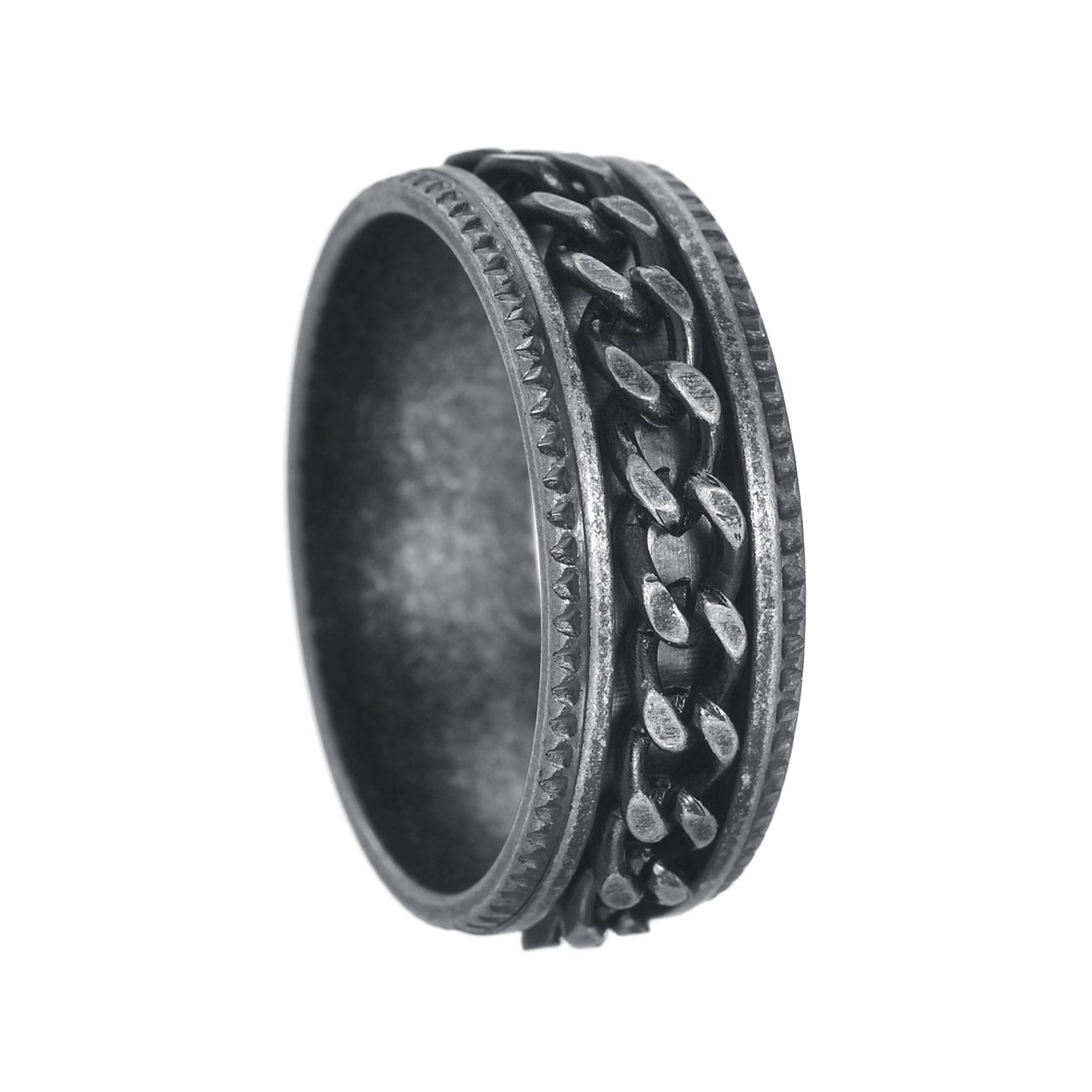 Planderful Everyday Genie Rotating Chain Ring For Men And Unisex Embossed Stainless Steel Silver