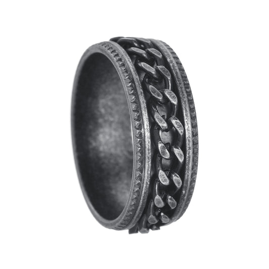 Planderful Everyday Genie Rotating Chain Ring For Men And Unisex Embossed Stainless Steel Silver