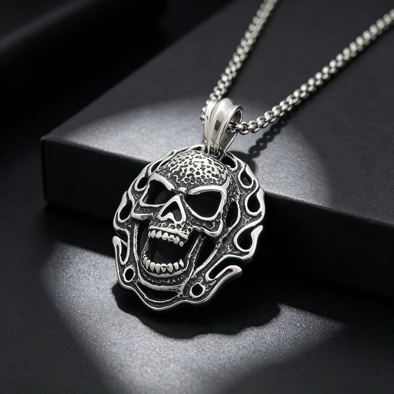 Halloween Ghost Mask Punk Style Skull Stainless Steel Men's Pendant Necklace