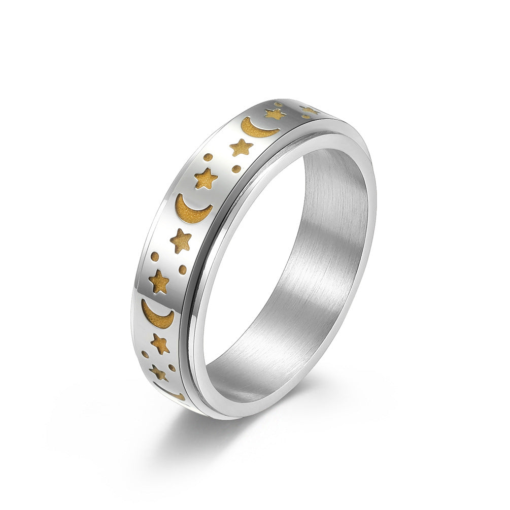 Planderful Premium Star Moon Rotating Ring For Anxiety Relief Unisex Stainless Steel Jewelry