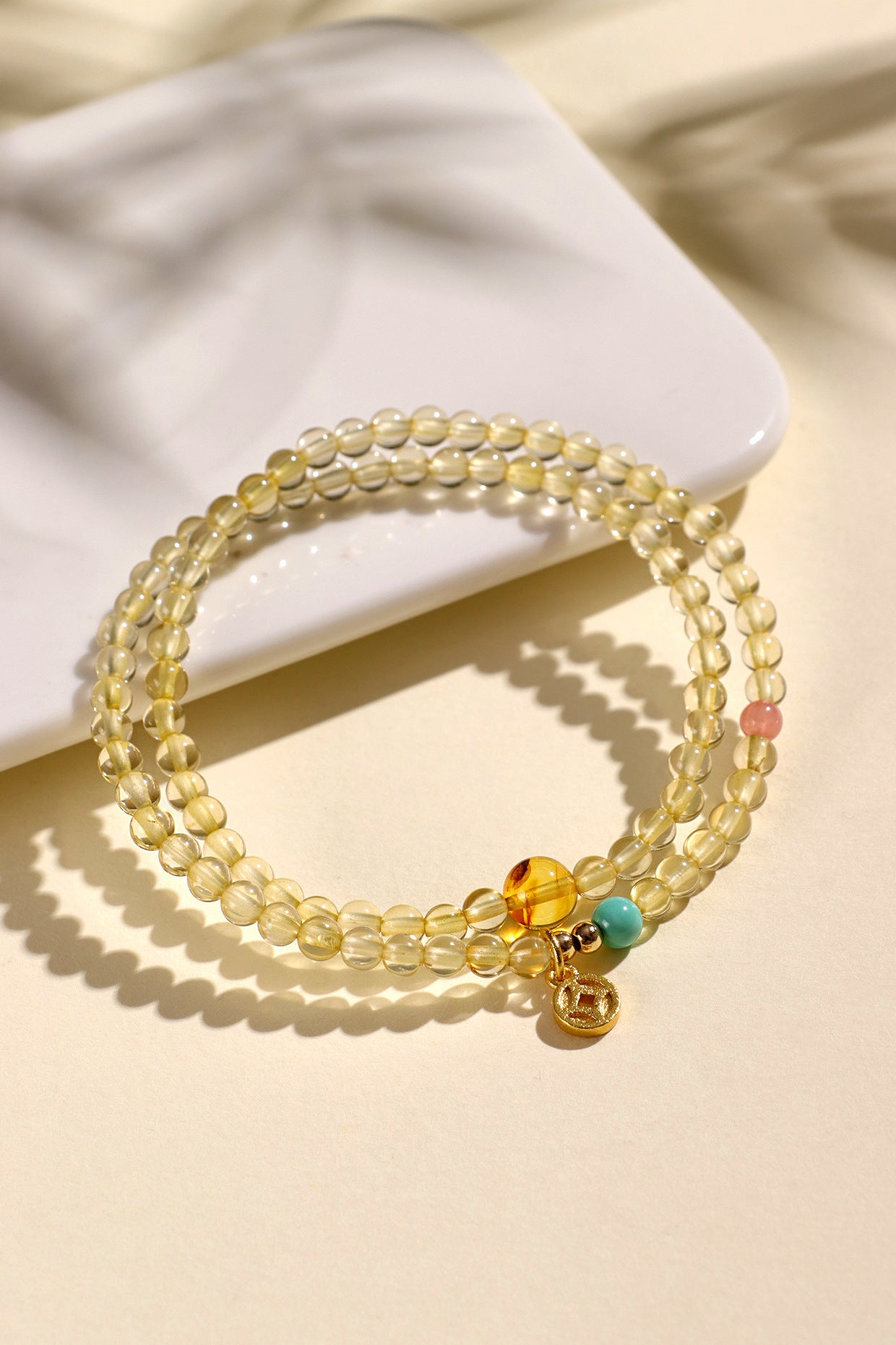 Planderful Fortune's Favor Bracelet – Elegant Double Circle Design with Citrine and Turquoise Stones