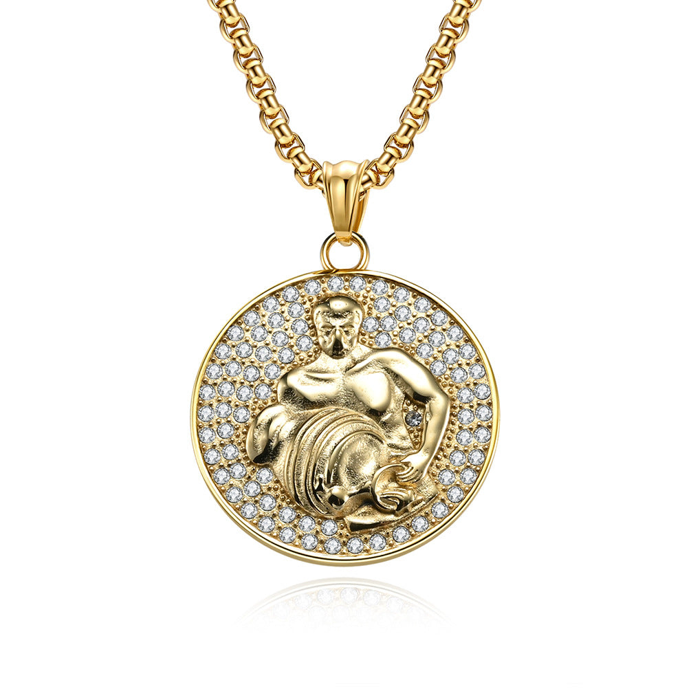 Planderful Twelve Constellations Zircon Titanium Steel Pendant For Hip Hop Style Fans
