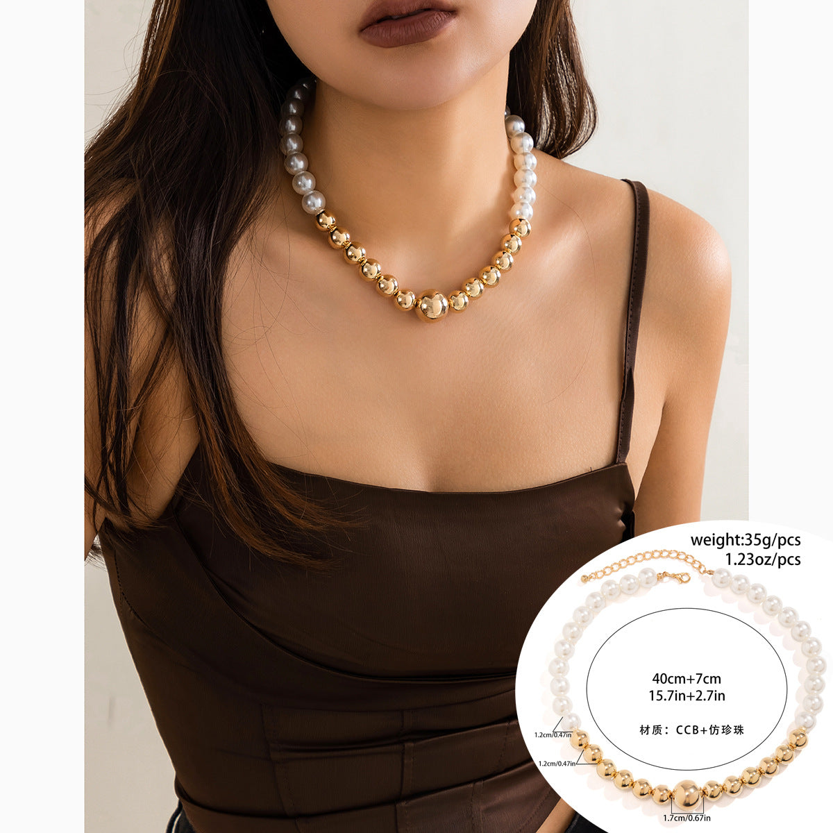 European and American Cross-Border Jewelry: Bold Punk Color Block Beaded Neckpiece with Geometric Flair