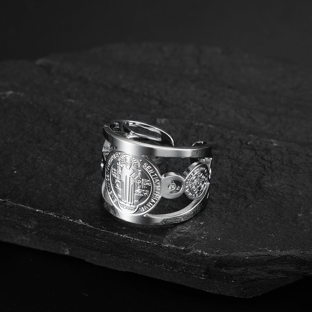 Saint Benedict Stainless Steel Ring for Men