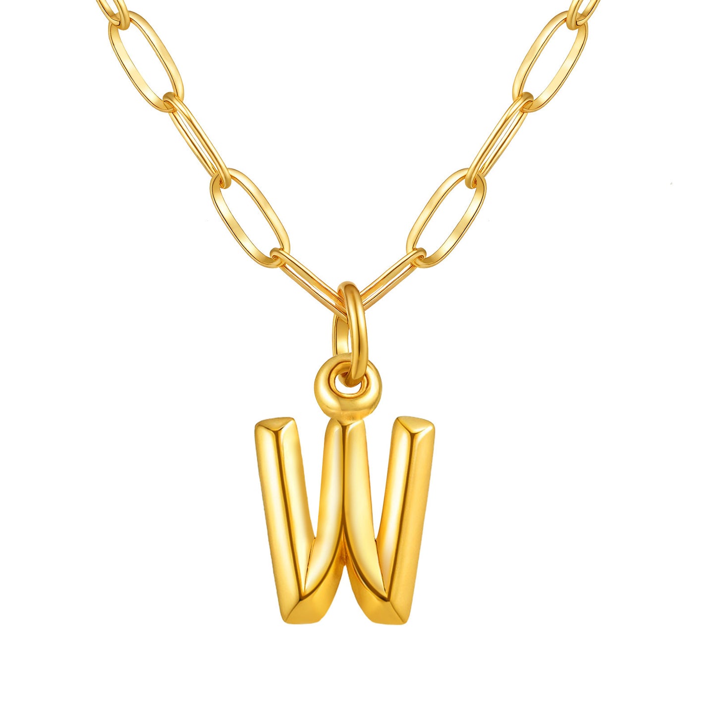 Stainless Steel Small Square Chain – Three-Dimensional Letter Necklace – Gold