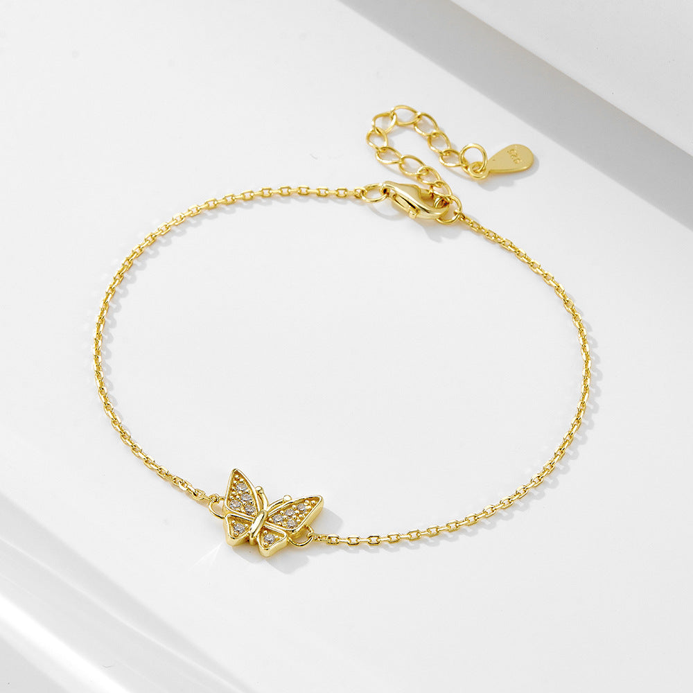 S925 Sterling Silver Zircon Butterfly Bracelet Inlaid Zircon