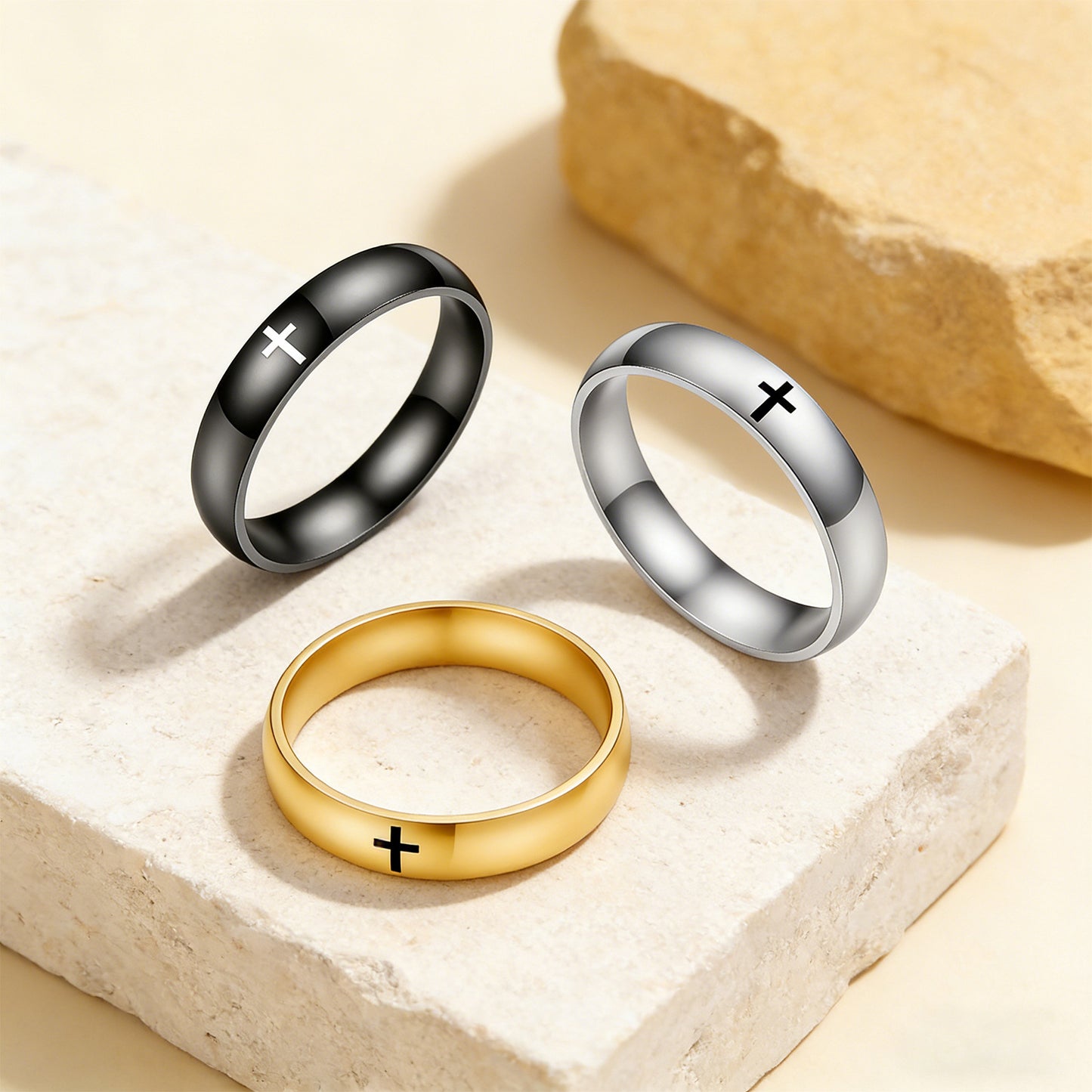 Planderful Everyday Genie Stainless Steel Cross Ring Unisex Sizes 6 7 8 9 10 11 12 Durable Protection