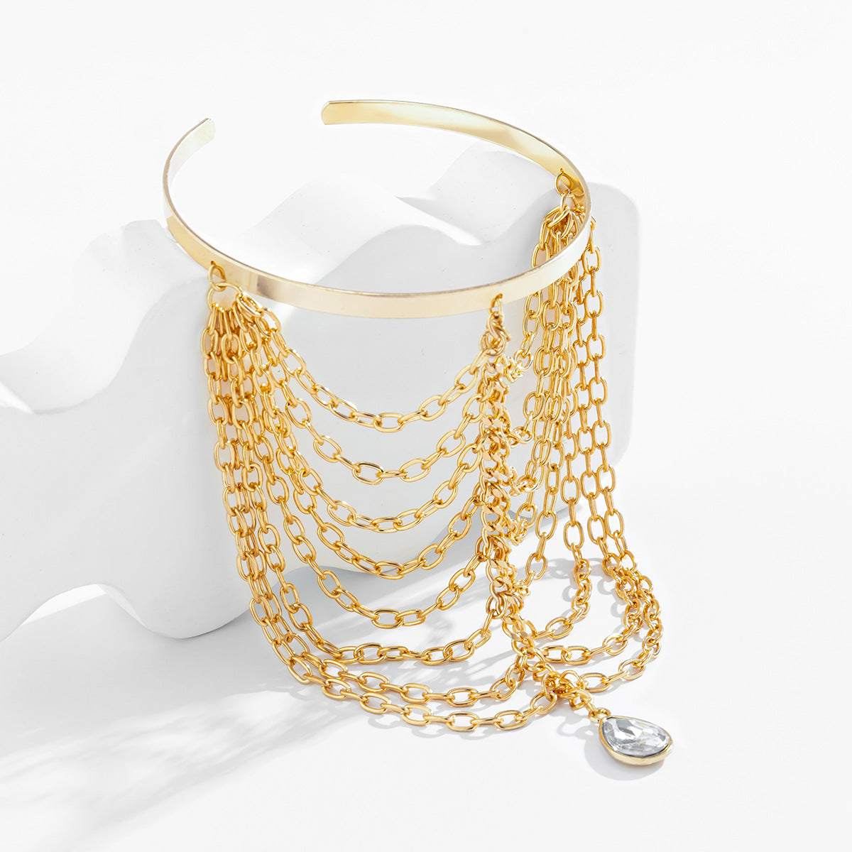 Trendy European and American Jewelry featuring Open Hand Design and Geometric Cross.Patterned Tassel Chain, Pendant, and Arm Bracelet for Women