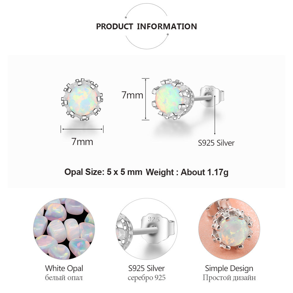 Planderful Jewelry Opal Sterling Silver Stud Earrings For Women Elegant Everyday Wear