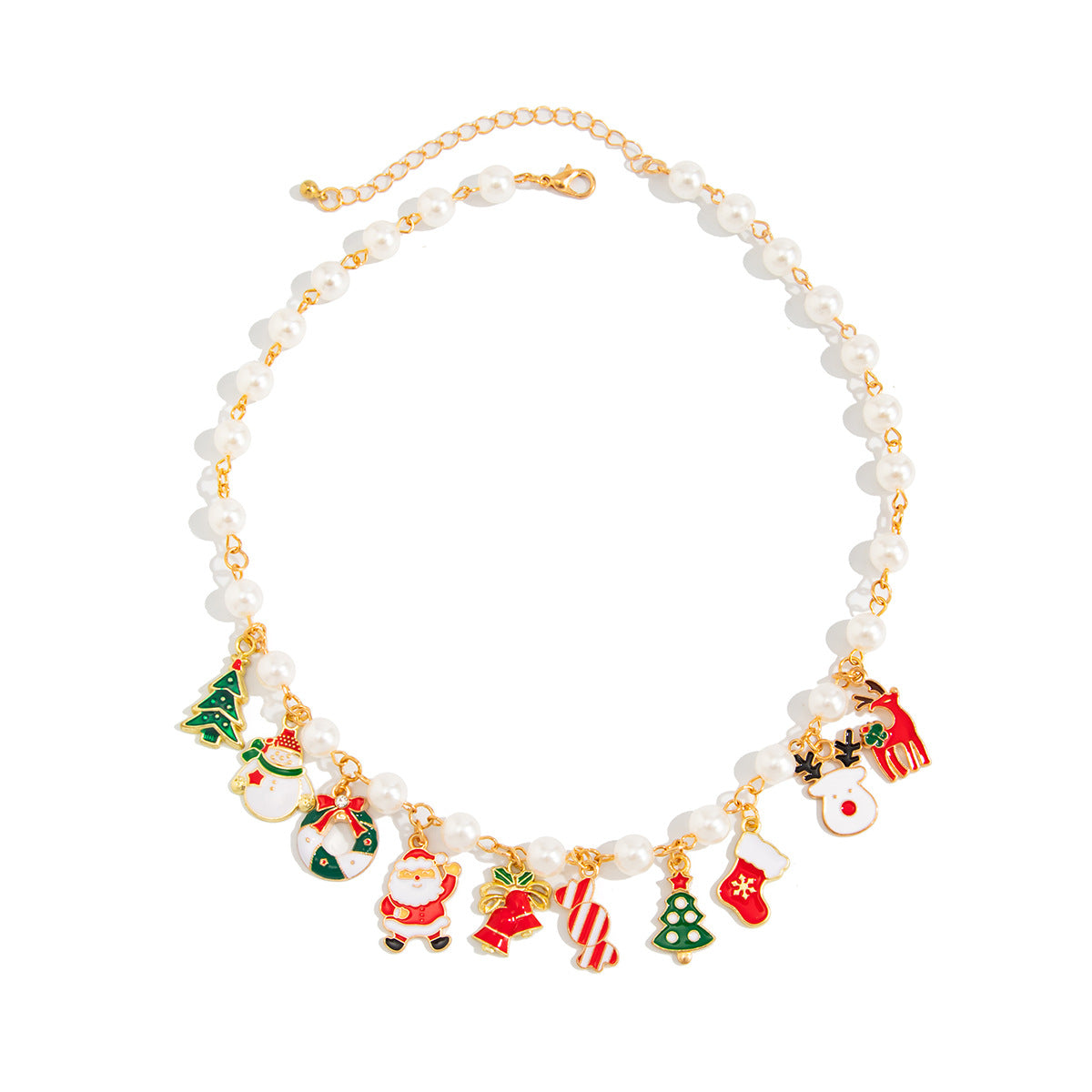 Christmas Pearl-Style Bell Pendant Necklace
