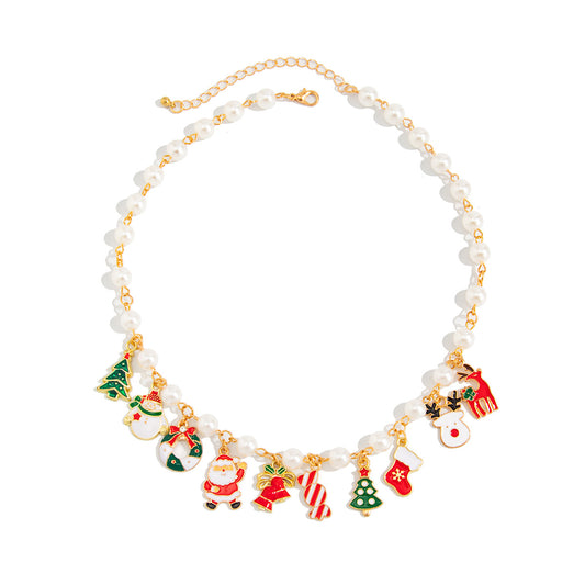 Christmas Pearl-Style Bell Pendant Necklace