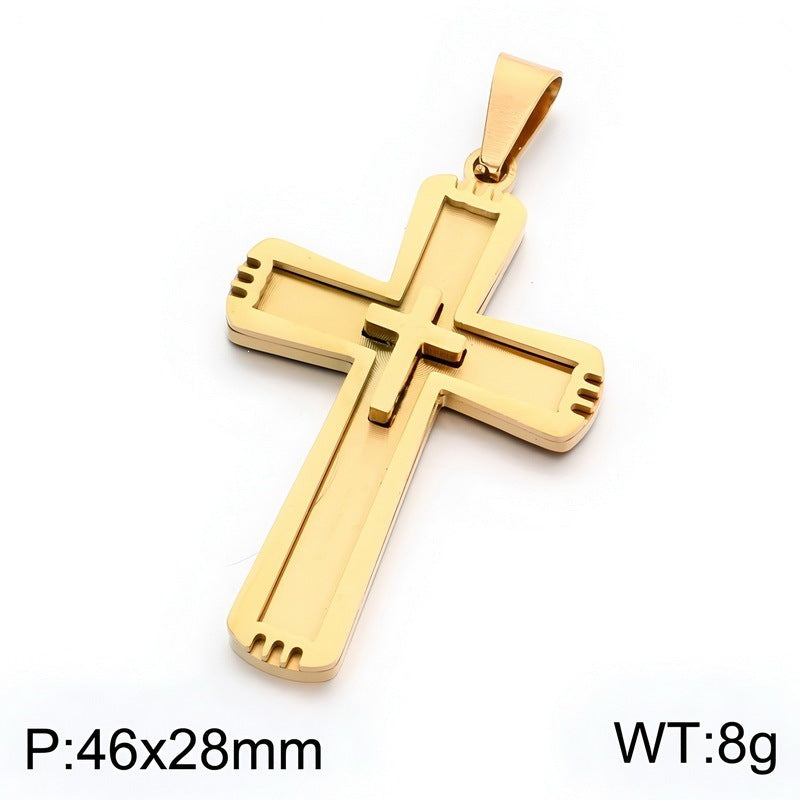 Functional Vacuum Electroplating Mixed Color Double Layer Embedded Small Cross Toothed Stainless Necklace