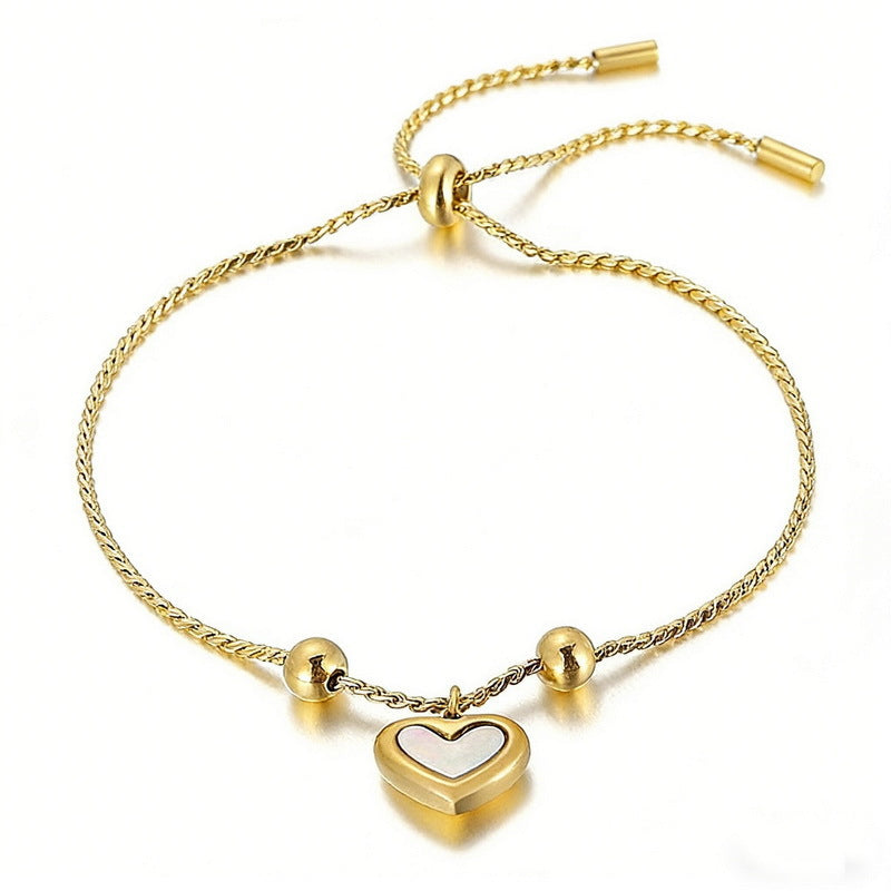 French Stainless Steel Love Shell Pull-Out Bracelet Gentle Style Commuter Girls Bracelet