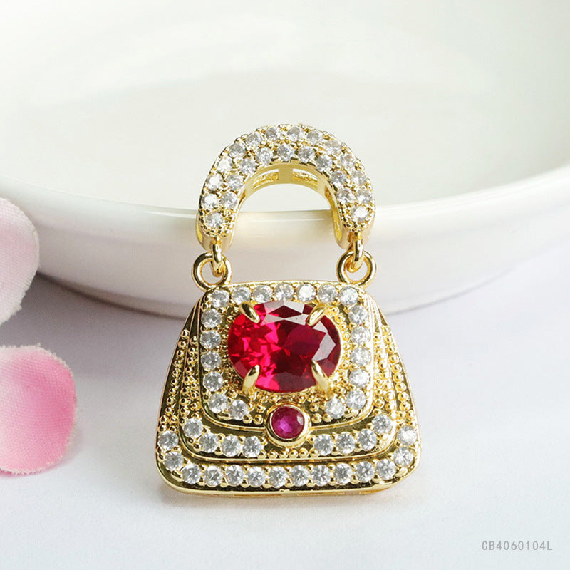 Lab-Grown Ruby Handbag Pendant — No Chain
