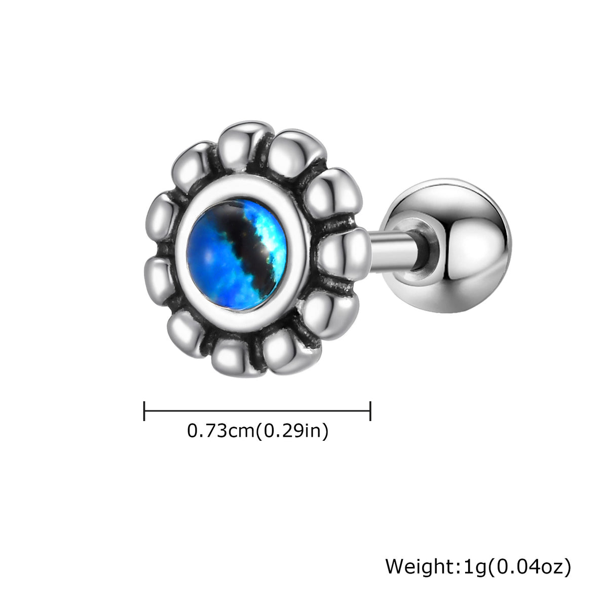 Blue Opal-Effect Flower Stud Earring — Single