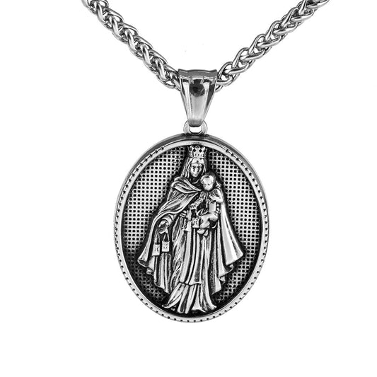 European And American Retro Men's Jewelry Stainless Steel Pendant Ancient Greek Virgin Mary Necklace
