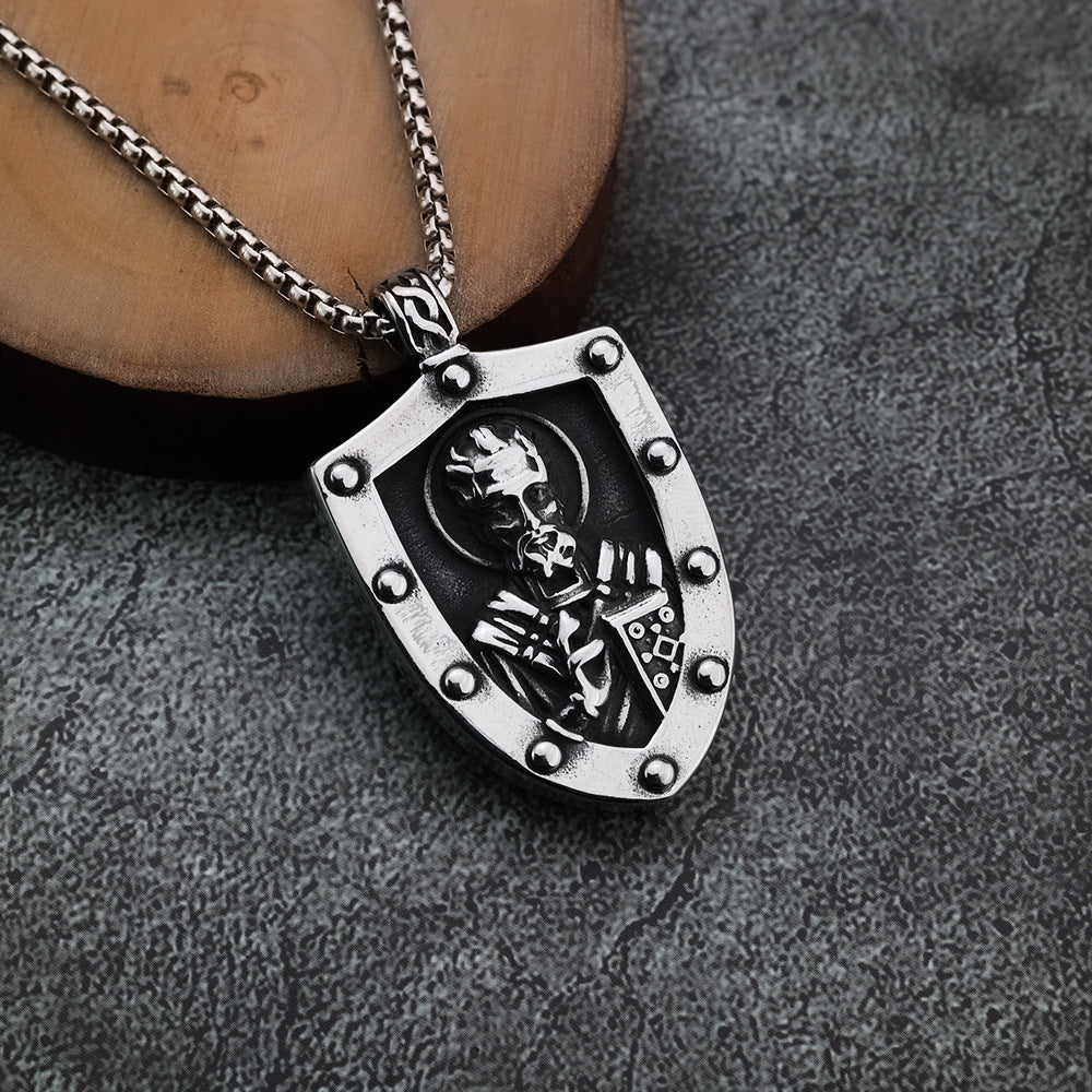 Planderful Shop Titanium Steel Pendant Necklace Guardian Shield For Men Hip Hop Style Durable Bold