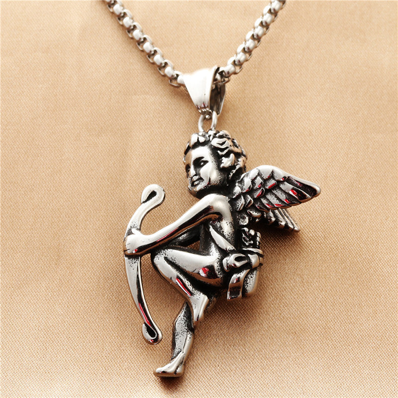 Titanium Steel Angel Pendant Necklace for Men - Retro Punk Style