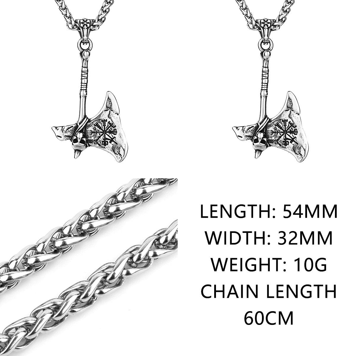 Planderful Nordic Viking Axe Pendant Necklace Titanium Steel For Men Bold Gift Ready