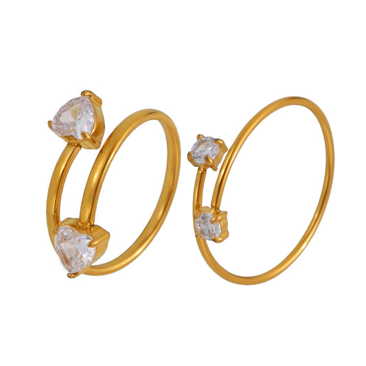 Planderful Love Zircon Ring Women Adjustable Stainless Steel