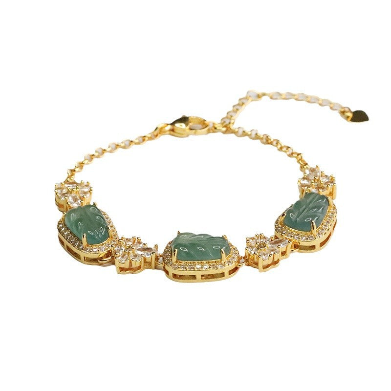 Blue Water Jadeite Leaf Pavé-Style Bracelet
