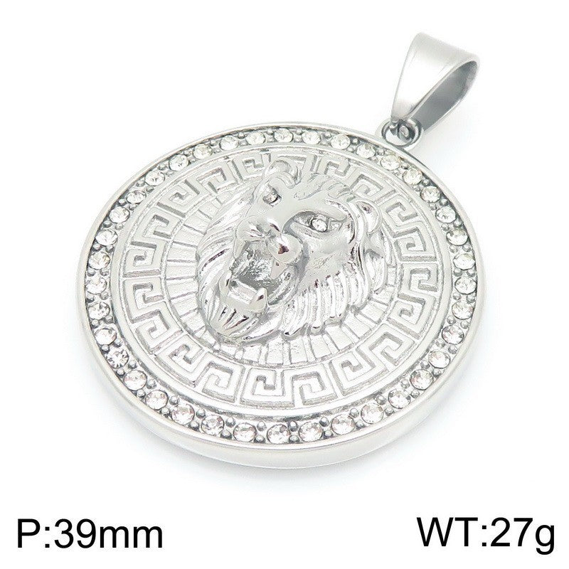 Planderful Zircon Lion Head Pendant Men Hip Hop Compass