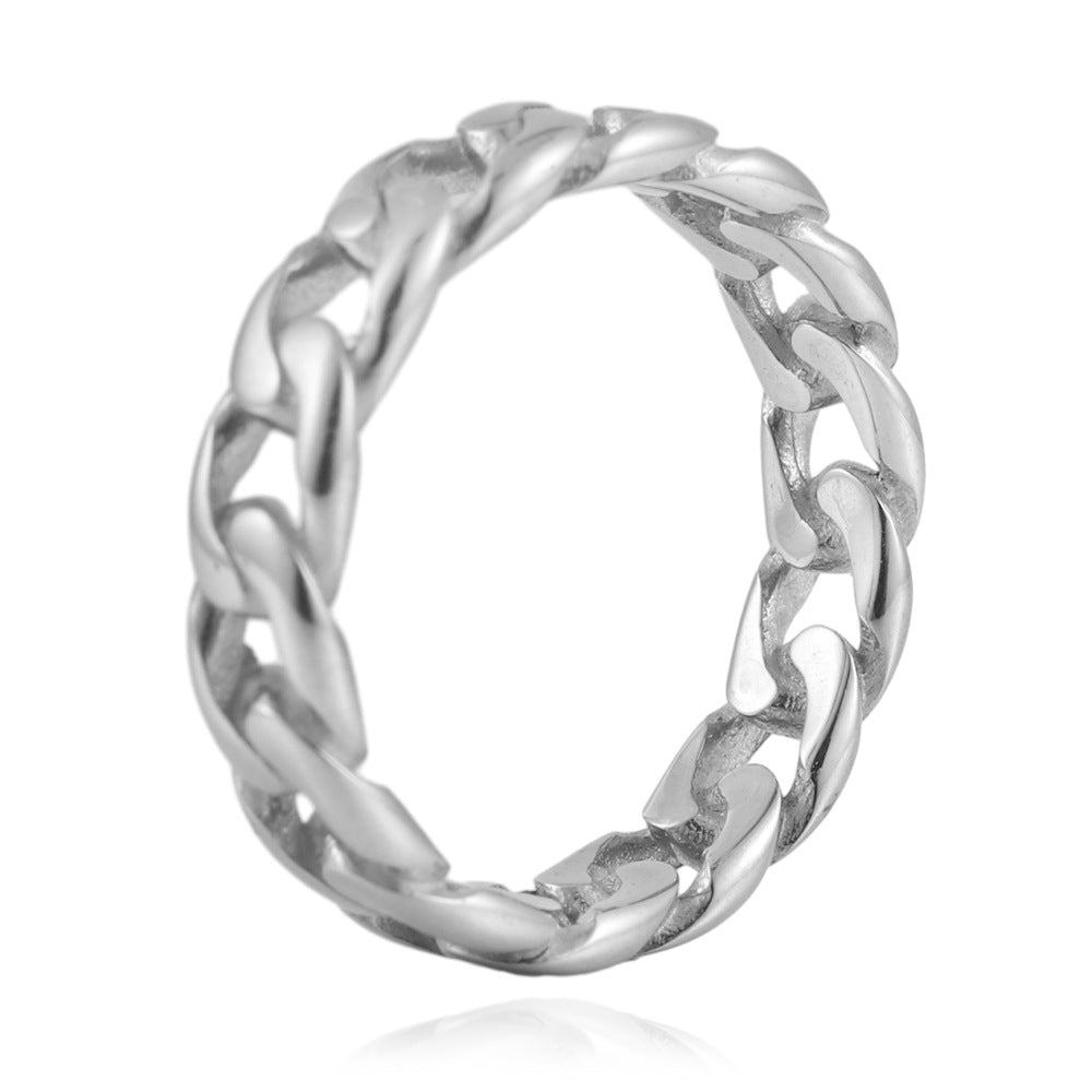 Titanium Steel Woven Chain Ring for Men and Women - Versatile Fashion Accessory in Stainless Steel
