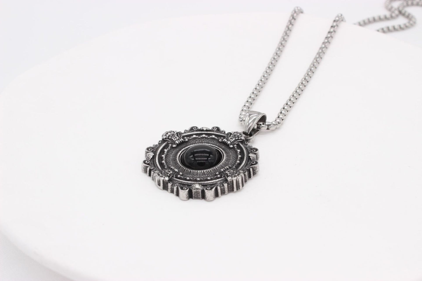 Planderful Gothic Black Stone Titanium Steel Tag Pendant For Men And Women Unisex Protection Statement Jewelry
