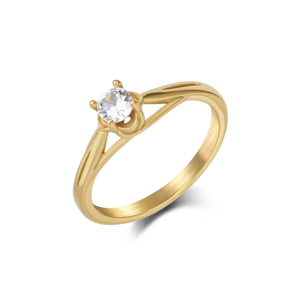 Planderful Zircon Ring For Women Stainless Steel Inlaid Jewelry Timeless Wedding Gift Everyday Genie