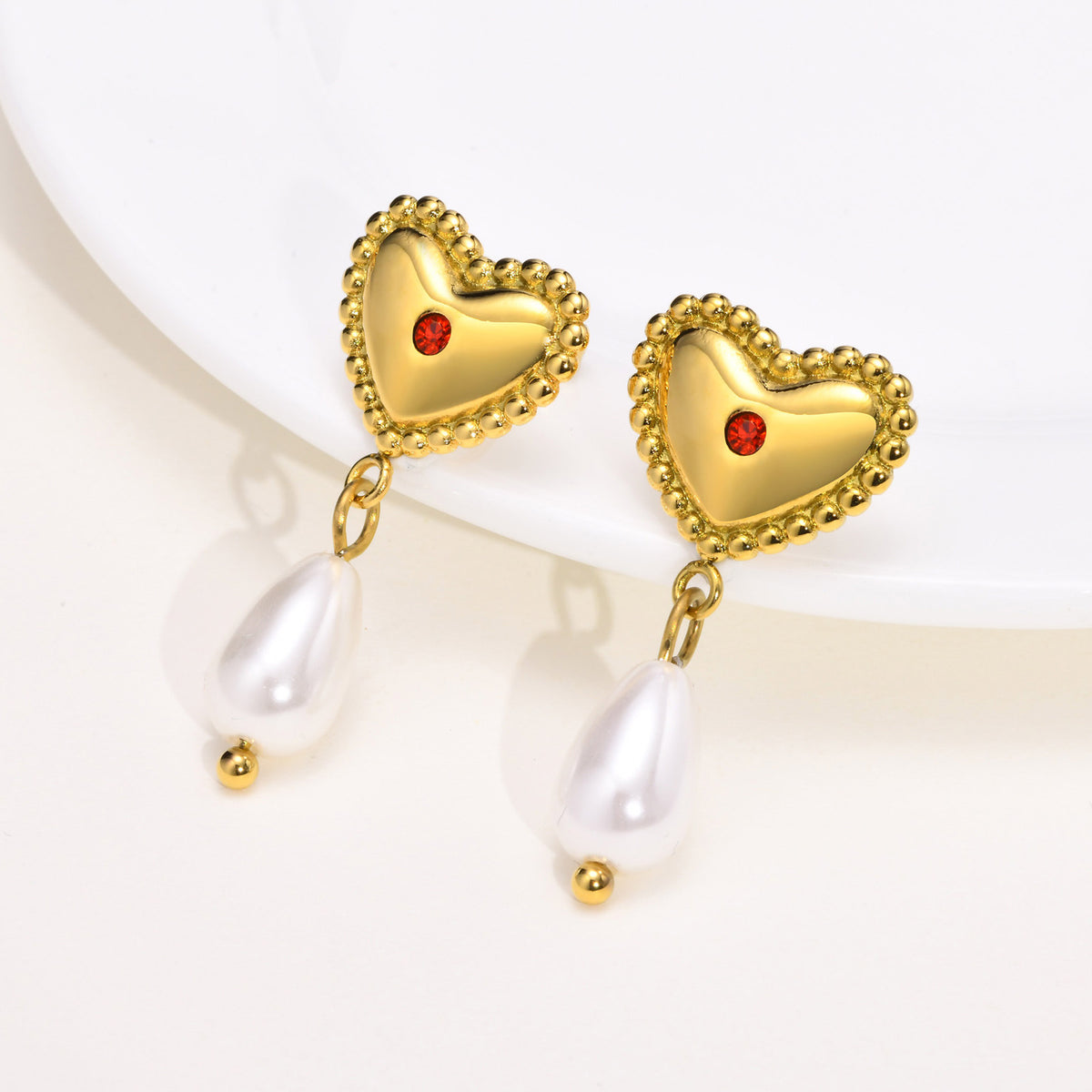 Stainless Steel Zircon Pearl Earrings