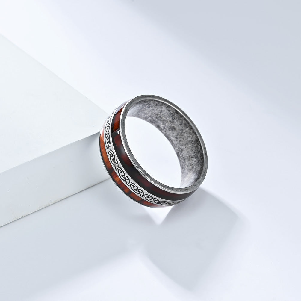 Planderful Celtic Knot Stainless Steel Ring For Men Nordic Inlay Engravable Wedding Band