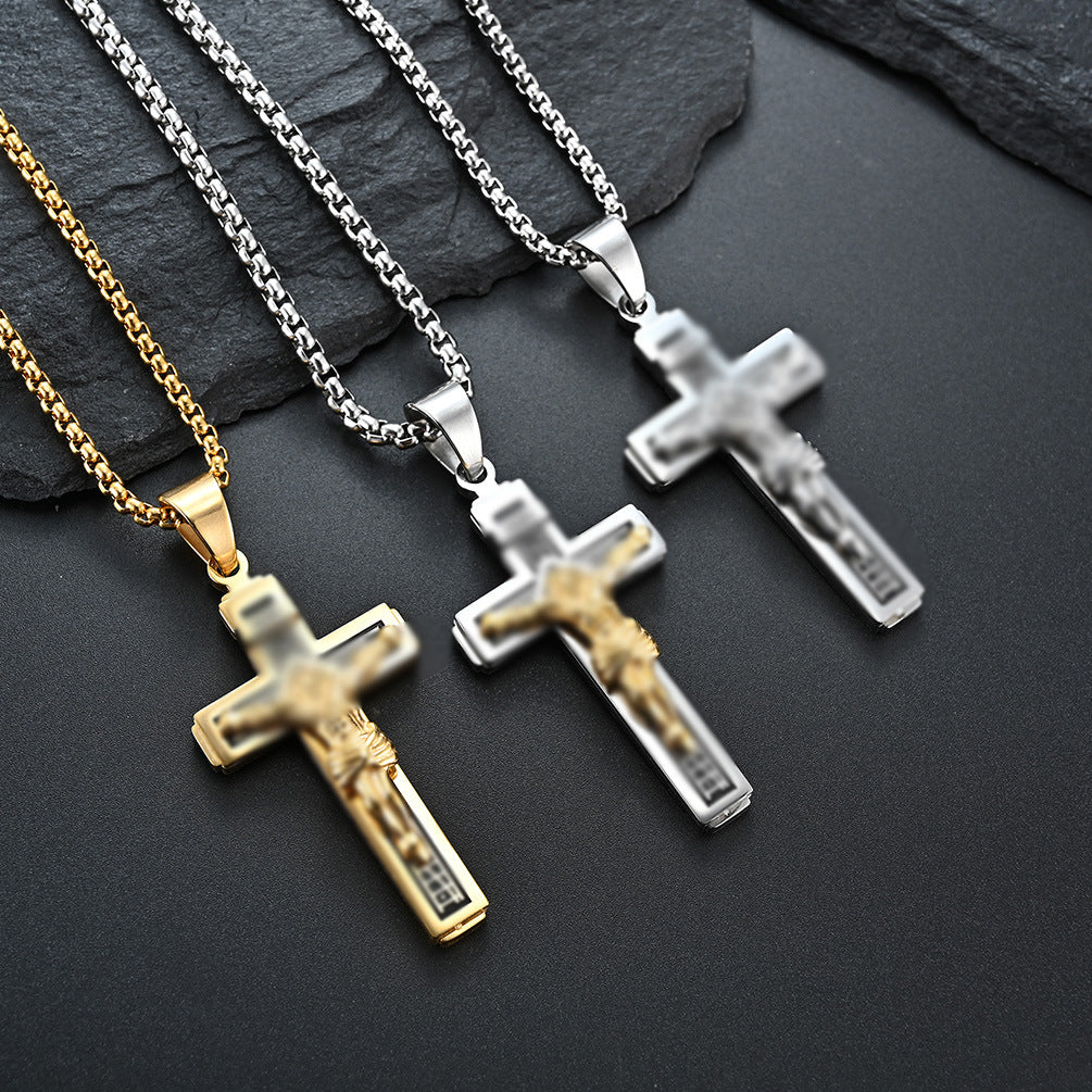 Source Factory Direct Sales European and American Cross Titanium Steel Necklace