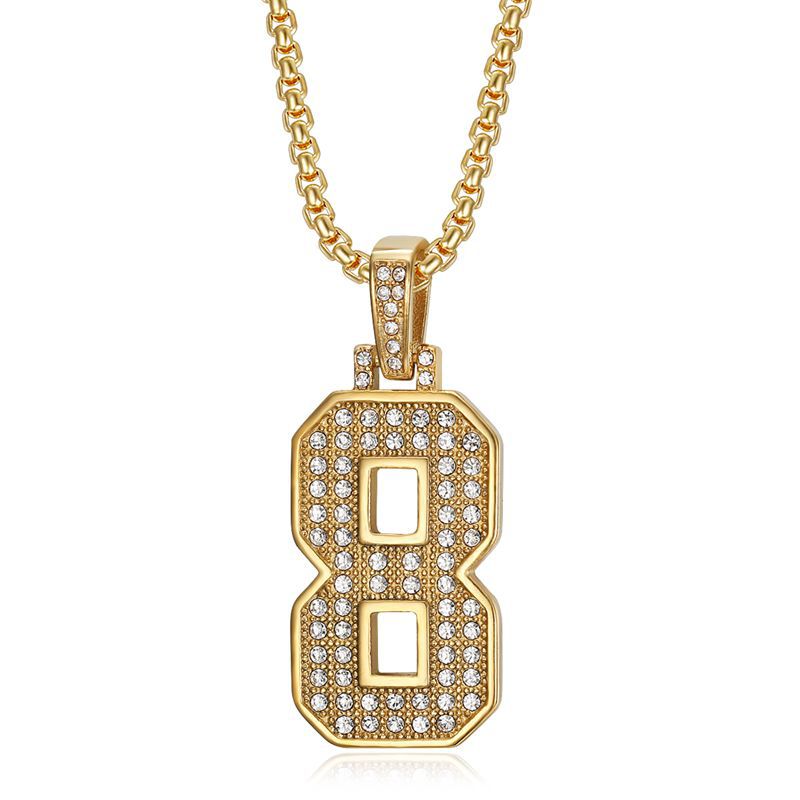 Planderful Everyday Genie Hiphop Stainless Steel Gold Plated Zircon 0to9 Digital Pendant Necklace For Men