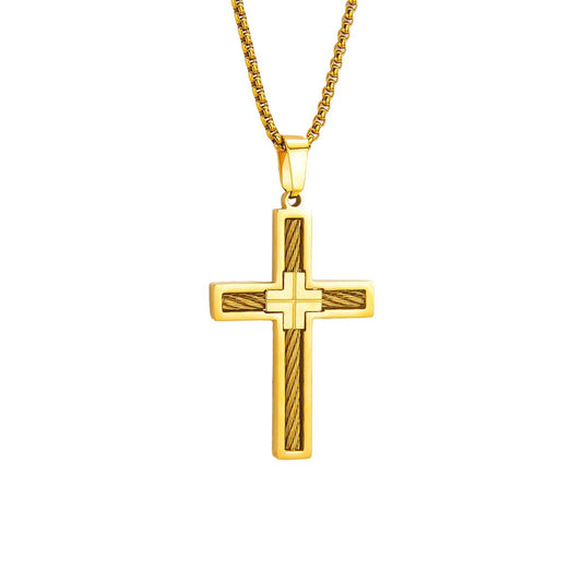 Trend cross titanium steel necklace steel wire punk versatile pendant European and American simple fashion men's pendant