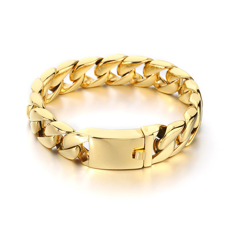 Planderful Mens Titanium Cuban Chain Bracelet Electroplated