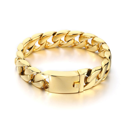 Planderful Mens Titanium Cuban Chain Bracelet Electroplated