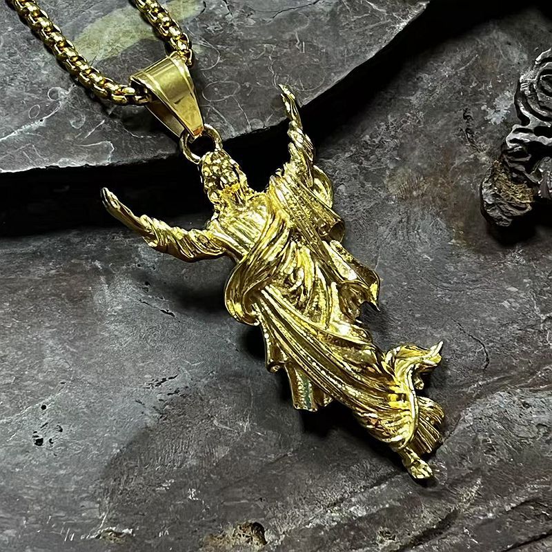 Planderful Everyday Genie Hip Hop Jesus Portrait Pendant Necklace Premium Stainless Steel Gold Plated For Hip Hop Fans