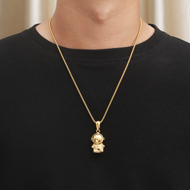 Hip-Hop Style Cartoon Astronaut Pendant for Men - Cute Vacuum Plated Titanium Steel Design