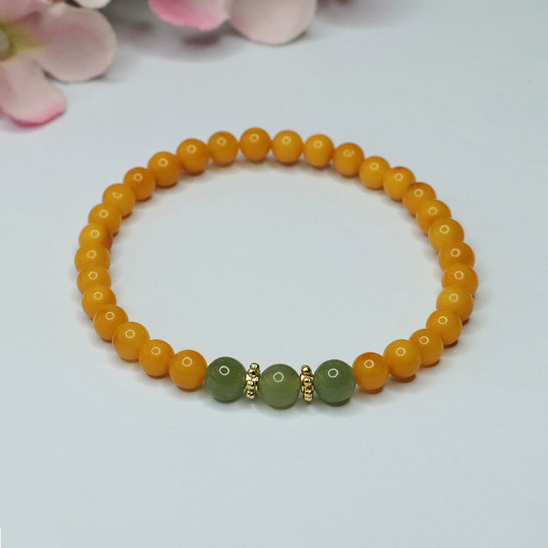 Women's Beeswax Bracelet with Honey Amber and Jade