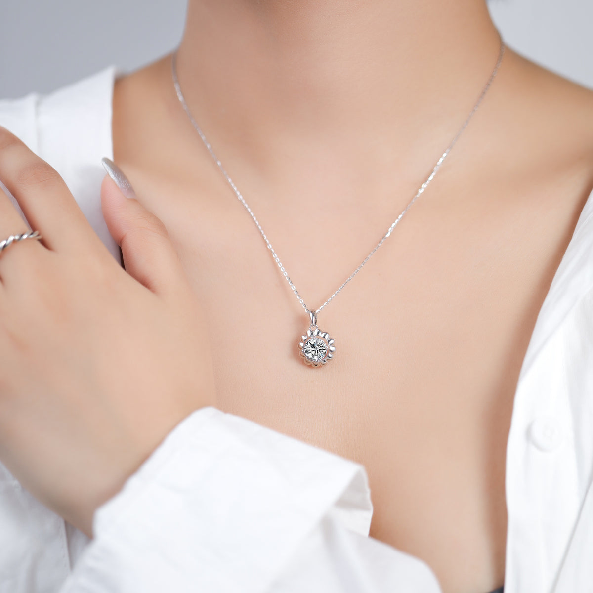 Sun Sunflower S925 Sterling Silver Women's Pendant Necklace