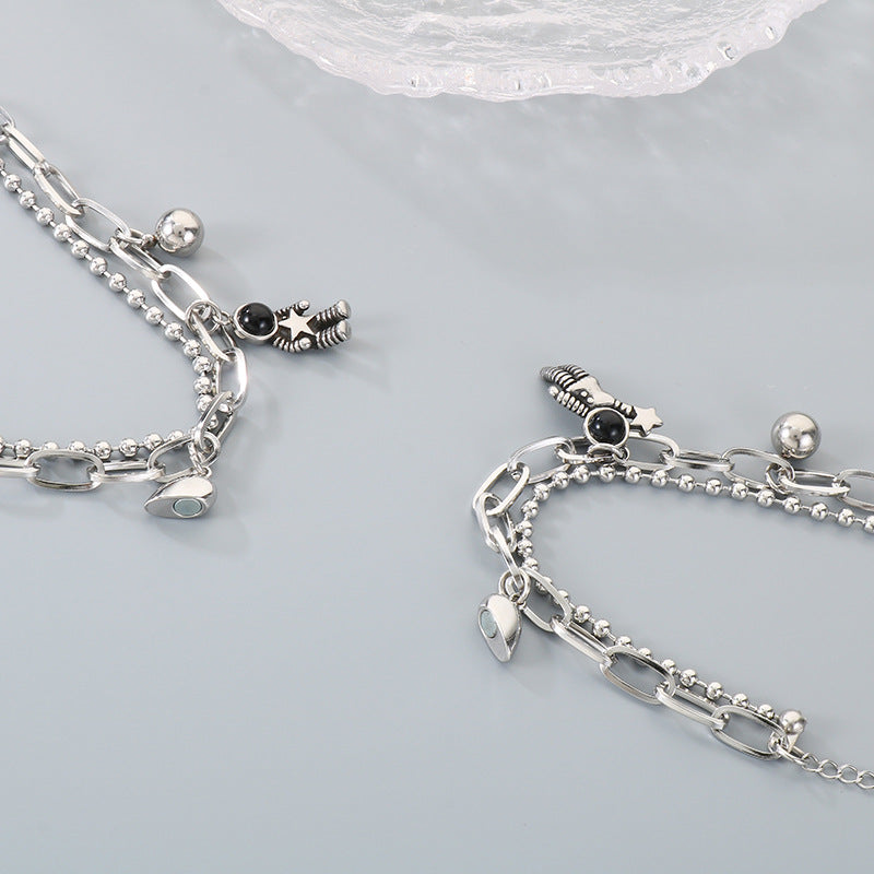 Astronaut Star-Picking Couple Bracelet – Heart-Shaped Magnetic Titanium Steel