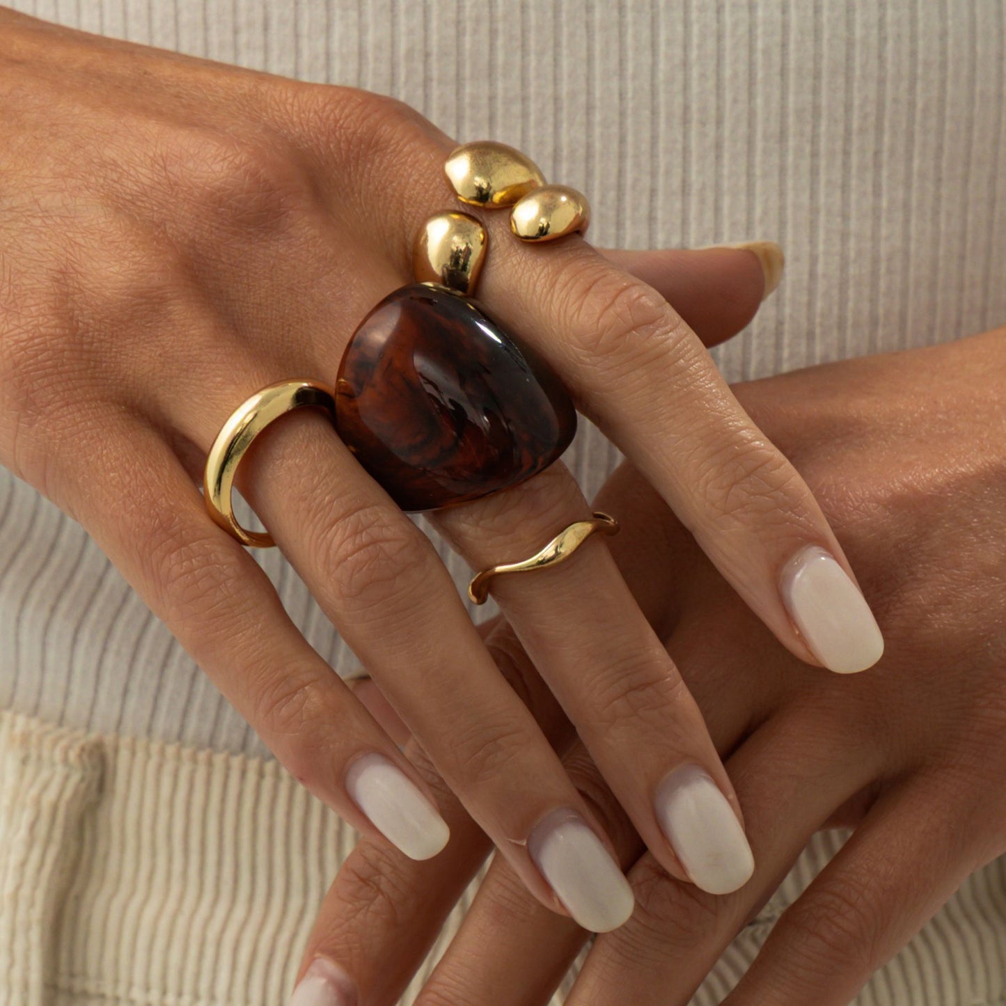 Planderful Geometric Landscape Ring Set With Resin Inlay Vienna Verve Collection Statement Jewelry For Women