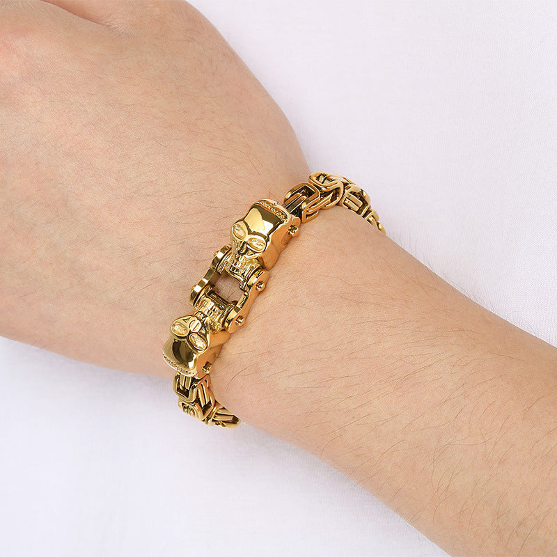 Planderful Titanium Skull Imperial Chain Mens Bracelet