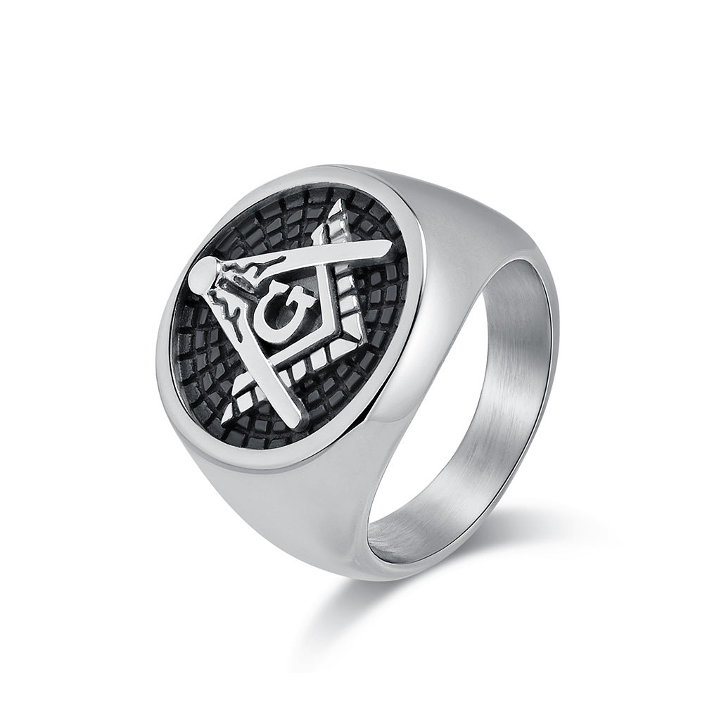 Cross-Border European American Retro Freemasonry Ring for Men