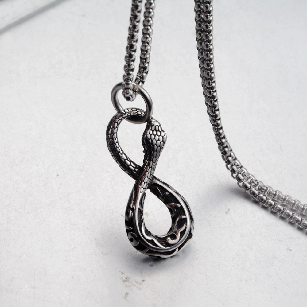 Planderful Snake Pendant Necklace For Men Stainless Steel Titanium Durable Punk Hip Hop Streetwear Accessory