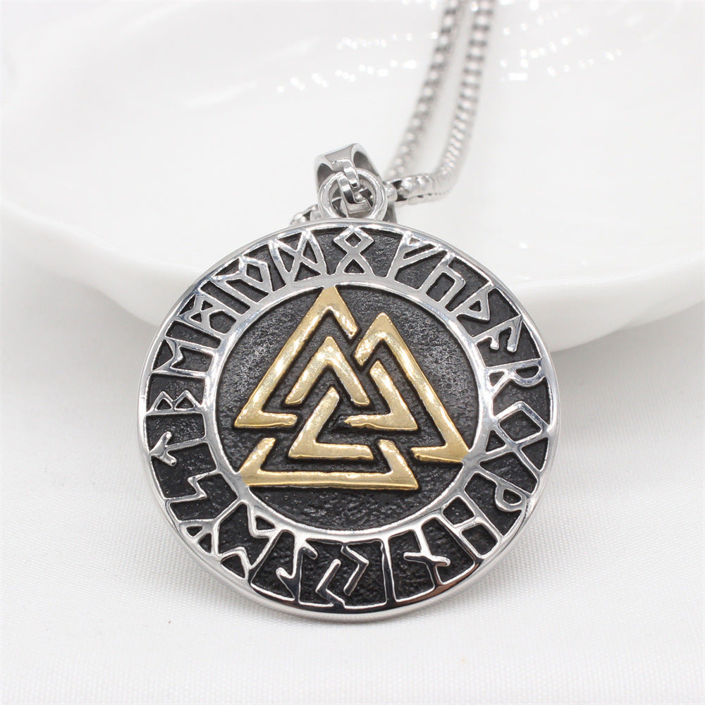 Planderful Viking Rune Pendant Necklace Triangular Titanium Steel Unisex Protection Statement