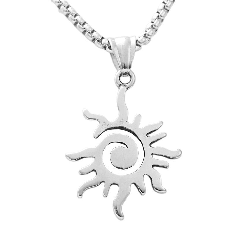 Titanium Steel Sun Flame Pendant Necklace for Men - Retro Punk Style by Planderful