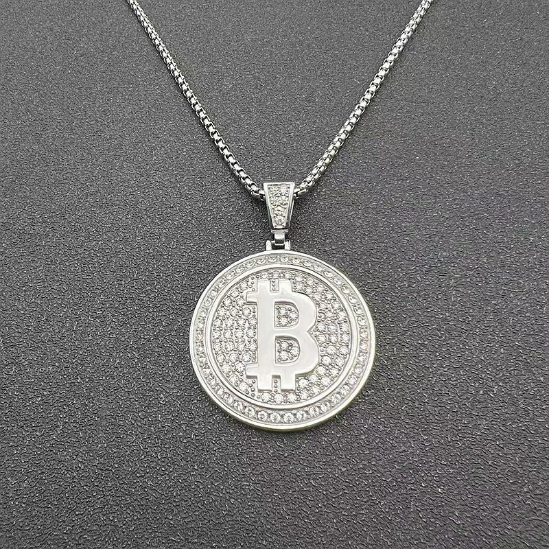 Bitcoin B Pendant Necklace By Planderful Everyday Genie Gold Plated Steel West Coast Hip Hop Style For Crypto Fans