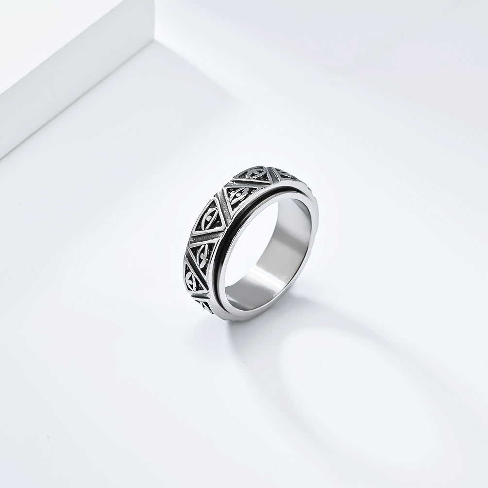 Planderful Eye Of Horus Ring Rotating Titanium Stainless Steel Pyramid Guardian For Mythology Lovers Unisex