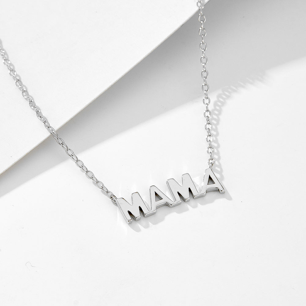 S925 Sterling Silver Plated 14k Glossy Mama Letter Pendant Mother'S Day Necklace Wind